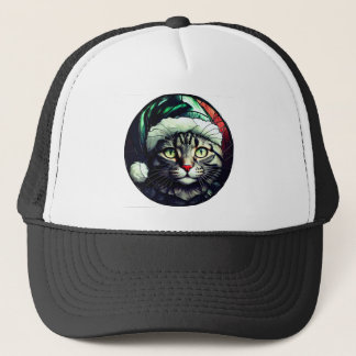 Boné Stained-Glass Christmas Grey Tabby In Green Hat