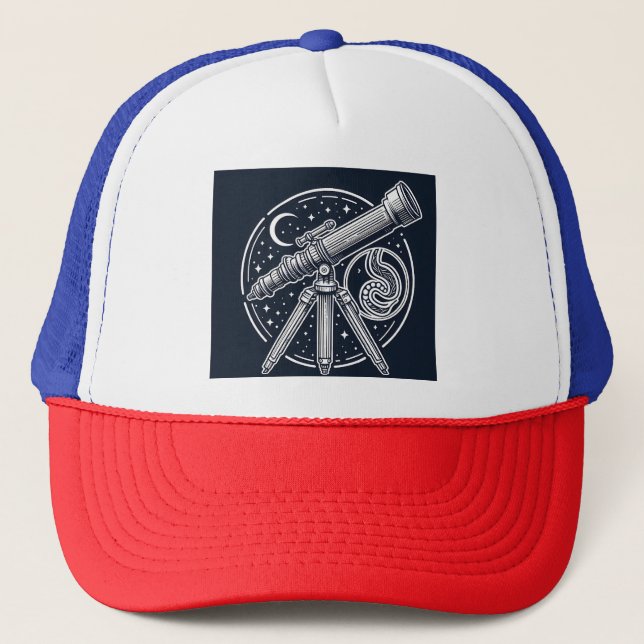 Boné Stargazer Cósmico Vintage Telescope Art (Frente)