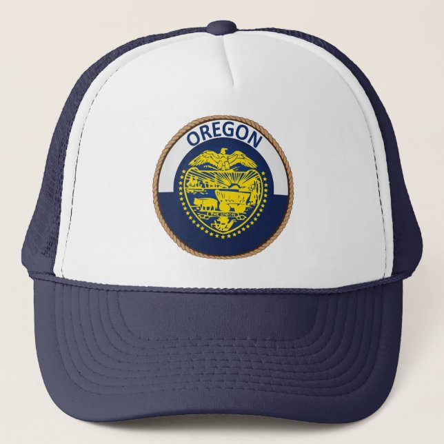 Boné State of Oregon Flag Seal Trucker Hat (Frente)