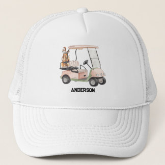 Boné Stylish Golf Cart & Clubs Monogram Trucker Ha