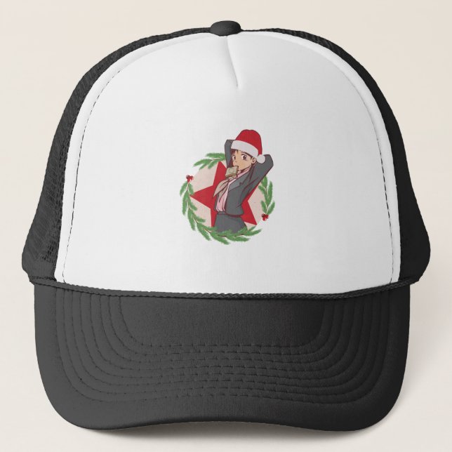 Boné Suéter de Natal de Anime - Menina Bonita com Chapé (Frente)