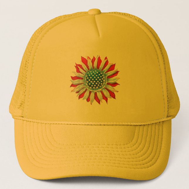 Boné Sunflower American Flag 4 de julho Women Men Meri (Frente)