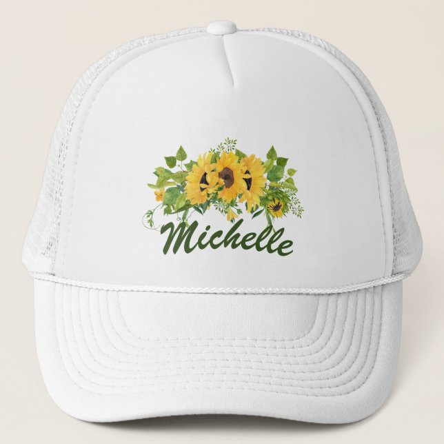 Boné Sunflower Trucker Hat com nome personalizável (Frente)