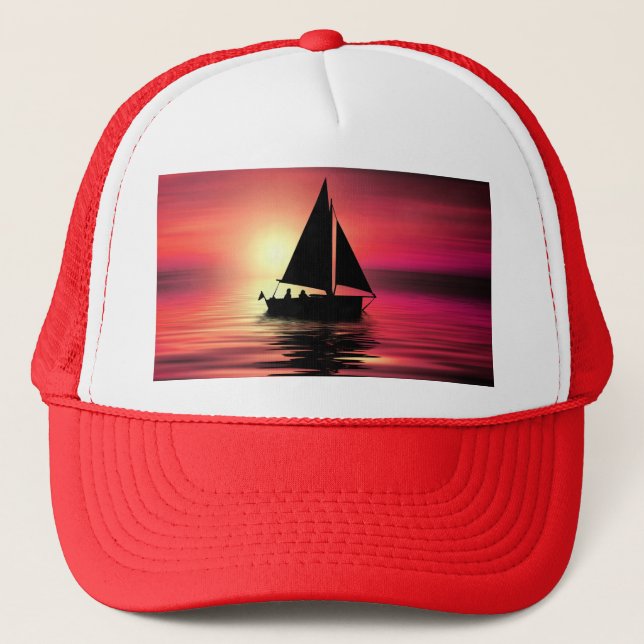 Boné Sunset, Barco à vela no mar-39186 (Frente)