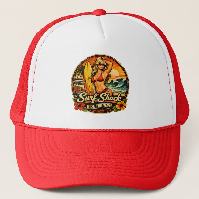 Boné Surf Shack Surfer Pin-Up | Cavalgar a Onda Praia (Frente)