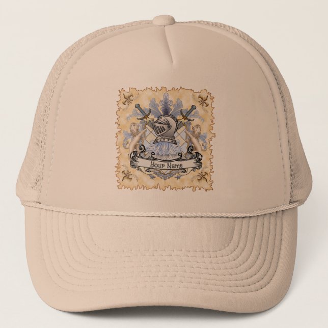 Boné Surname Famiy Crest Blue Knight Shield hat (Frente)