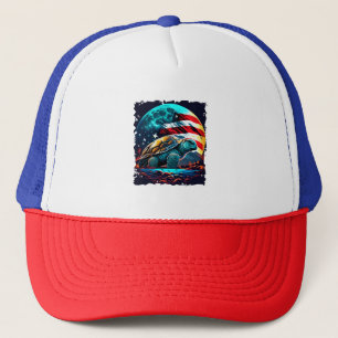 Boné Tartaruga americana sob lua com bandeira americana