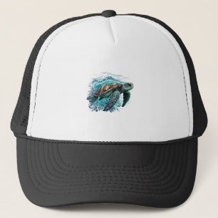 Boné Tartaruga Marinha Elegante Nadando No Oceano Azul