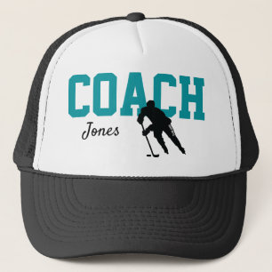 Boné Teal de Tubarão de Nome do Treinador de Hockey Pe