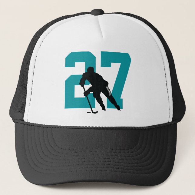 Boné Teal Personalizado do Número do Jogador de Hóquei (Frente)