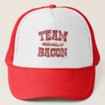Boné Team Bacon Funny Breakfast Motto Design<br><div class="desc">An epic illustrated tasty cooked bacon strips team bacon saying fun cool meat candy I heart bacon illustrated favorite breakfast food motto trendy morning meal epic illustration pork product breakfast humor slogan design trucker cap. Get an epic cartoon style cap today.</div>