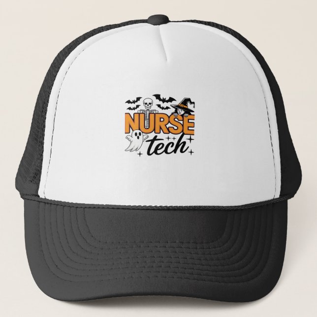 Boné Técnico de Enfermagem - Halloween - com esqueleto, (Frente)