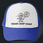 Boné Tennis Camp Champ Hat<br><div class="desc">Tennis Hat with cute cartoon. Add your own funny text. Imagewear specializes in original tennis t shirts and funny tennis gifts for men, women and kids. View a big selection of unique tennis products in our shop. Many items can be personalized as well with your personal text or name in...</div>