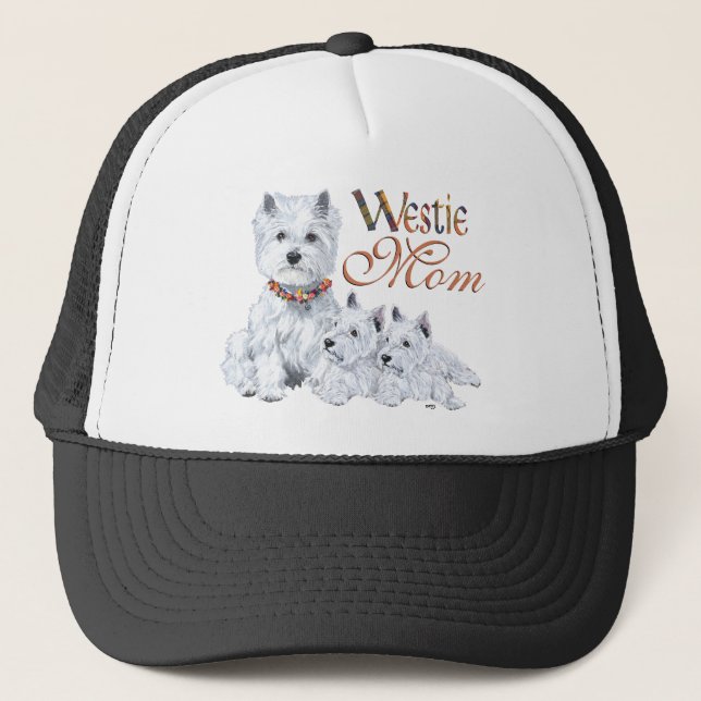 Boné Terrier Branco do West Highland Mãe e Filhotes (Frente)