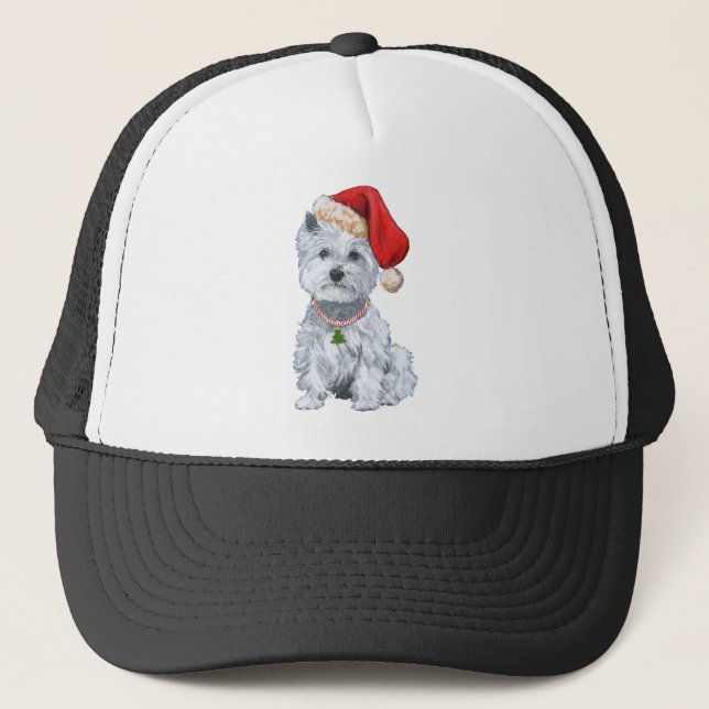 Boné Terrier Branco do West Highland Papai Noel (Frente)