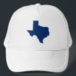 Boné Texas em Azul<br><div class="desc">Forma do estado do Texas em azul sobre fundo branco. Você pode mudar essa cor de fundo. Adicione um nome,  monograma,  cidade,  cidade ou outro texto personalizado para representar seu adorável estado.</div>