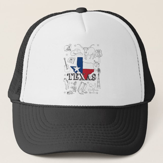 Boné Texas Illustration Doodles do Texas Pattern (Frente)