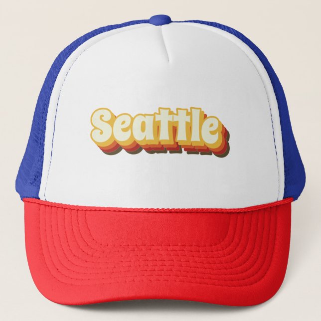 Boné Texto da Vintagem do Retro Seattle (Frente)
