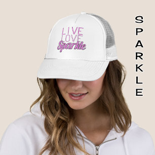 Boné Texto de efeito de brilho rosa do Live Love Sparkl