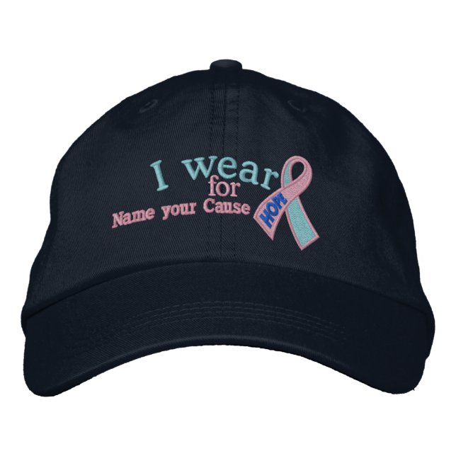 Boné Texto de Friso de Cancer Azul-Rosa Personalizado (Frente)