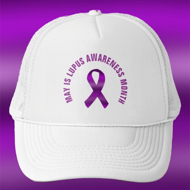 Boné Texto Personalizado da Fita Roxo/Mês de Consciênci (May is lupus awareness month, unique purple gradient Lupus awareness ribbon on white hat
)