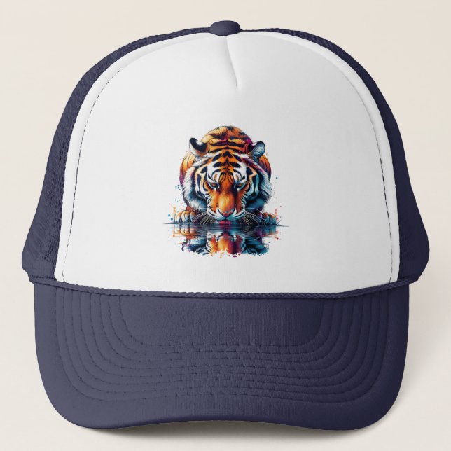 Boné Tigre olhando para Reflexo na Água (Frente)