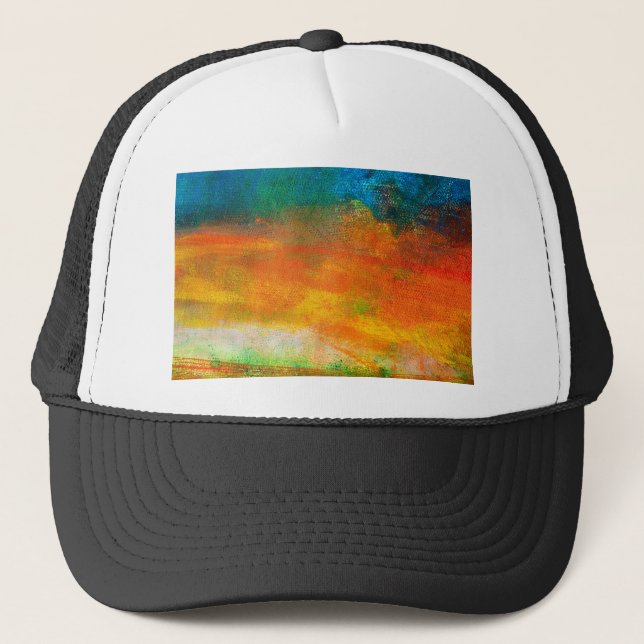Boné Tinta em Abstrato Verde e Laranja Multicolor (Frente)