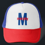 Boné Tipo de Letra Moderno Personalizar Vermelho, Branc<br><div class="desc">Red,  White e Blue Personalize o chapéu do caminhoneiro.</div>