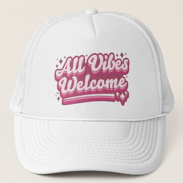 Boné Tipografia de Boas-vindas de todas as vibrações ro (Frente)