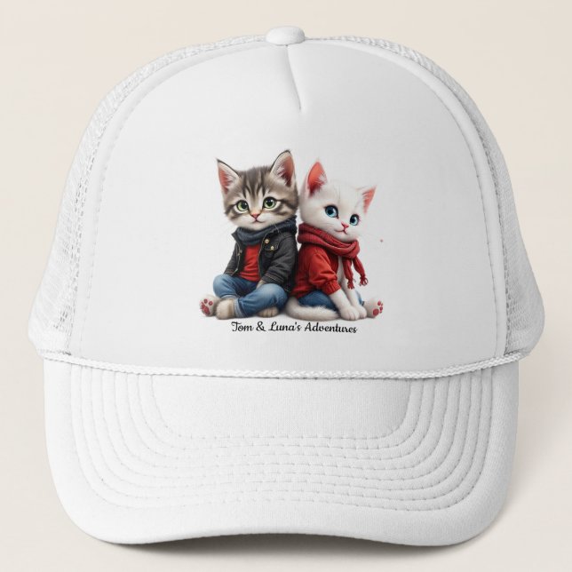 Boné Tom & Luna Chapéu Diário – Casal de Gatos Fofo de  (Frente)