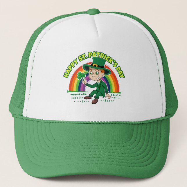 Boné Toon leprechaun bonito com shamrock e arco-íris (Frente)
