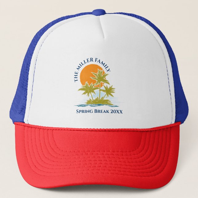 Boné Tropical Palm Tree Beach Trip Sunset Cute Custom  (Frente)