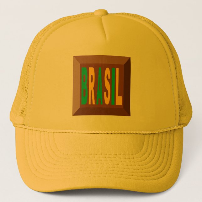 BONÉ   TRUCKER   AMARELO    BRASIL CHOCOLATE (Frente)