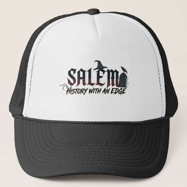 Boné Trucker com Adesivo de Couro Custom Salem (Frente)