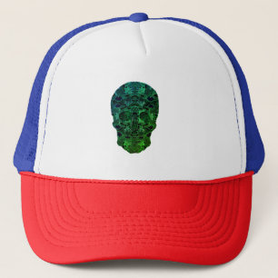 Boné Trucker de Arte do Crânio Verde