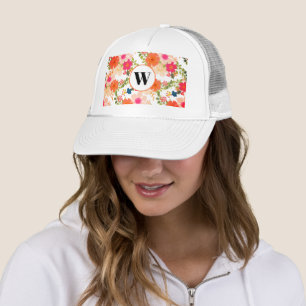 Boné Trucker de Monograma Floral Laranja