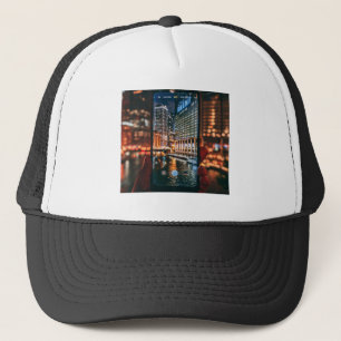 Boné Trucker Estético Noturno de Cidade Urbana Cyb