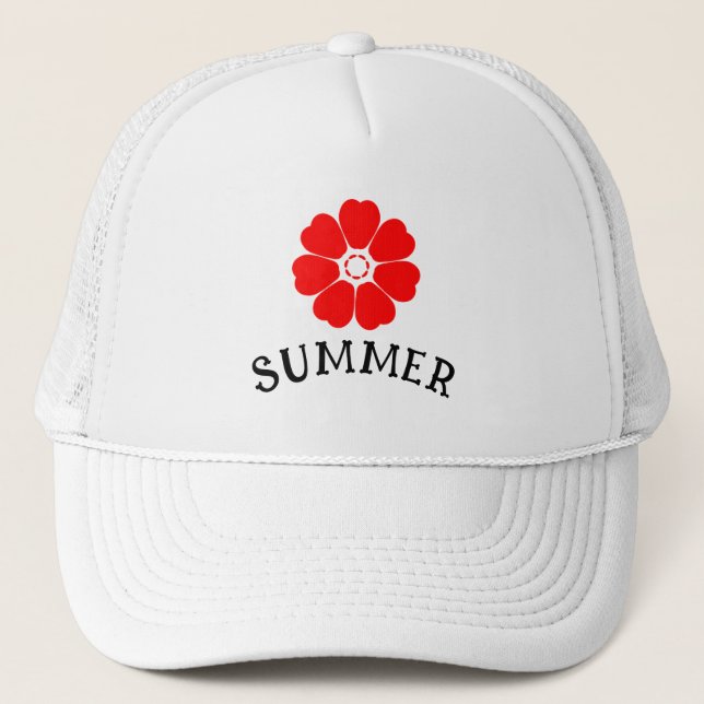 Boné Trucker Floral Vermelho de Verão (Frente)