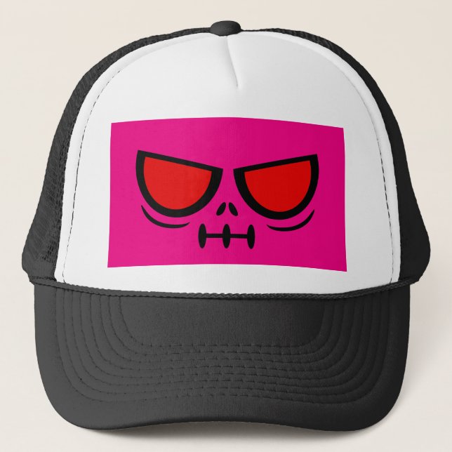 Boné Trucker Grim Face™ Marca Rosa e Preto (Frente)