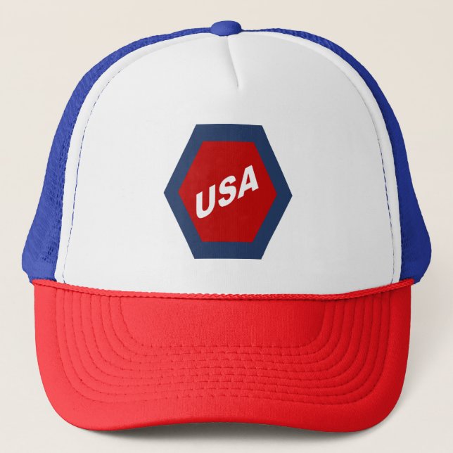 BONÉ TRUCKER VERMELHO BRANCO AZUL EUA DESPORTO (Frente)