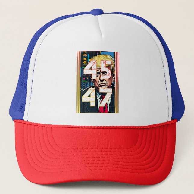 Boné Trump 45 47 Retrato de arte Pop (Frente)