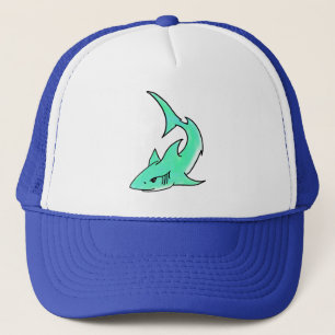 Boné tubarão sorridente desenho animado azul verde ocea