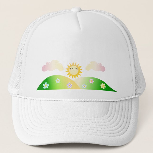 Boné Um desenho animado do Sol Kawaii (Frente)