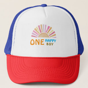 Boné Um primeiro aniversario de sol feliz ou um dia