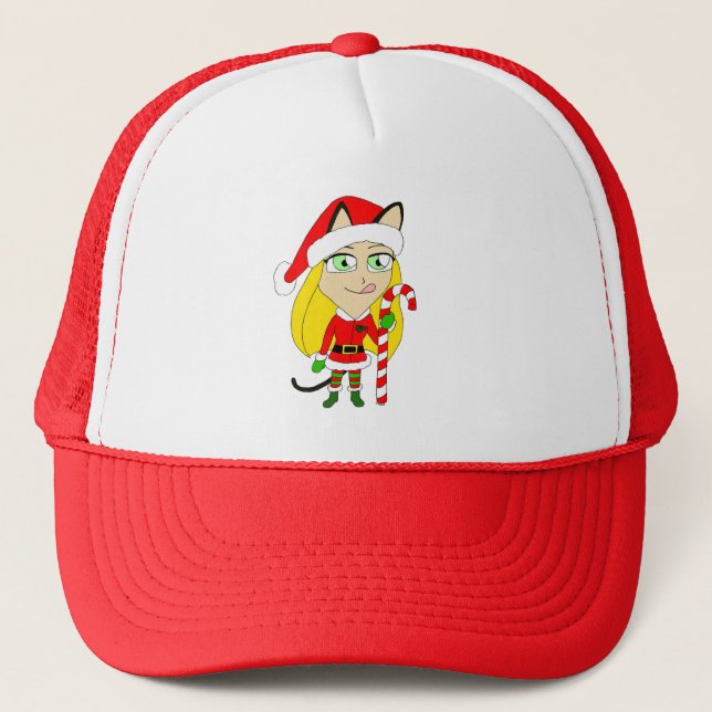 Boné uma catgirl chibi de Natal (Frente)