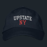 Boné UPSTATE NY White e Red on Marinho Blue<br><div class="desc">UPSTATE NY White e Red bordados no chapéu de algodão azul Marinho. O bordado é personalizável para outras opções de cor selecionando o botão da ferramenta "Editar Design". Também está disponível a opção de selecionar essa cor na página do item principal.</div>
