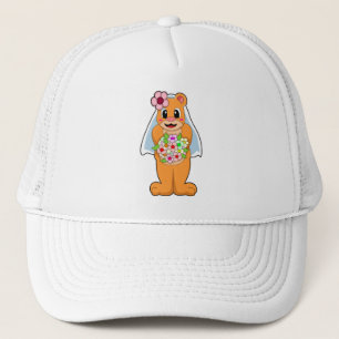 Boné Urso como Noiva com Flores