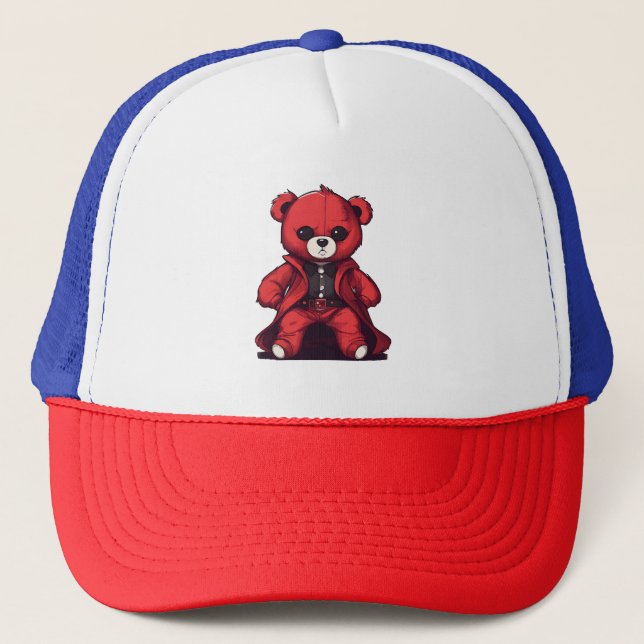 Boné Urso de pelúcia fofo menino vermelho (Frente)
