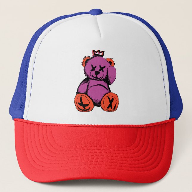 Boné Urso de pelúcia real em roxo e laranja (Frente)