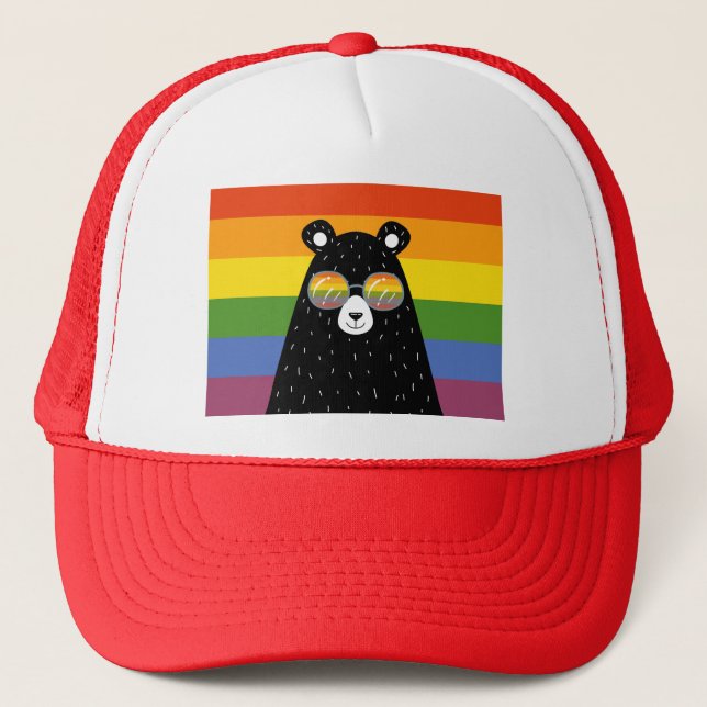 Boné Urso do Orgulho Arco-Íris gay LGBT em Óculos (Frente)